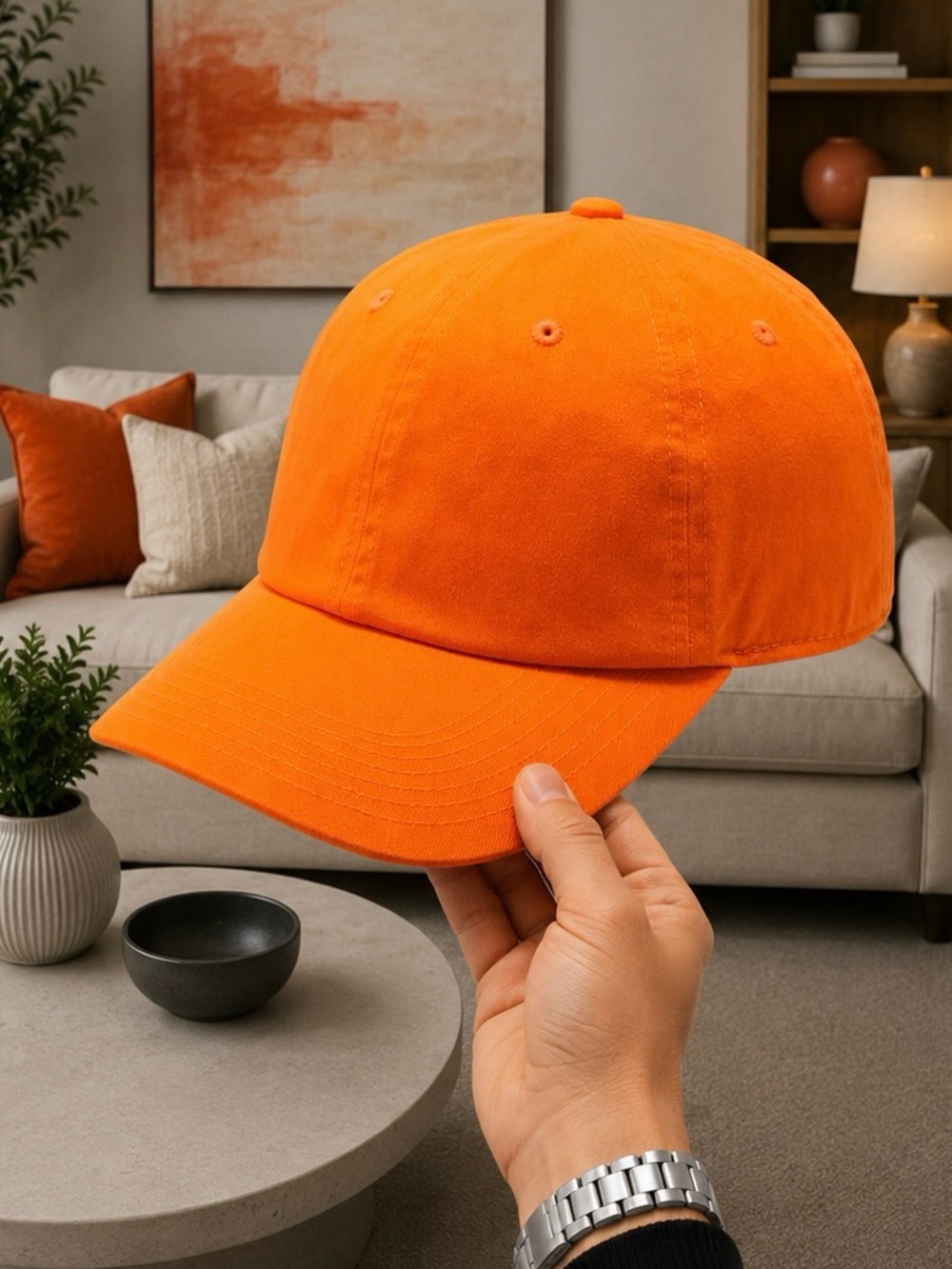 Cambridge Neon Orange Adjustable Dad Hat – Classic Cotton Baseball Cap